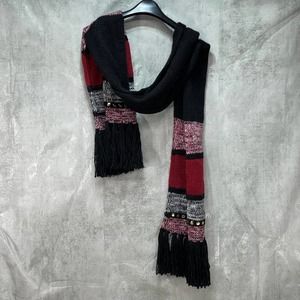 Michael Michael Kors Women's Black/Red Colorblock Studded Fringe Scarf SZ OS